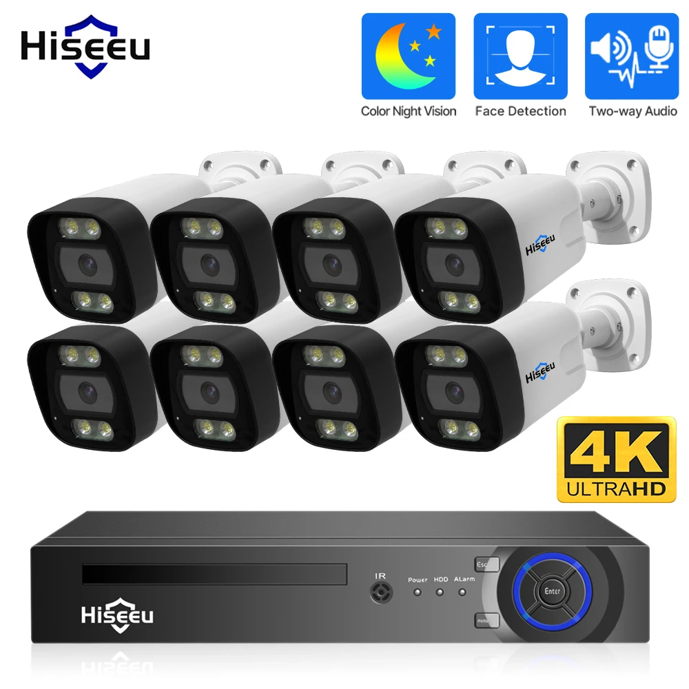 Hiseeu 4K 8MP POE Security Camera System AI Face Detection 8 Port NVR H.265 Home Waterproof CCTV Surveillance IP Camera Kit