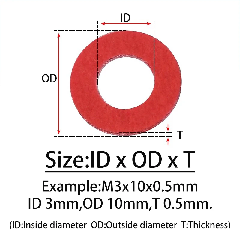 200/500/1000pcs Red Steel Paper Fiber Insulating Flat Washer M2 M2.5 M3 M4 M5 M6 M8 Insulation Plain Gasket Ring Meson Spacer
