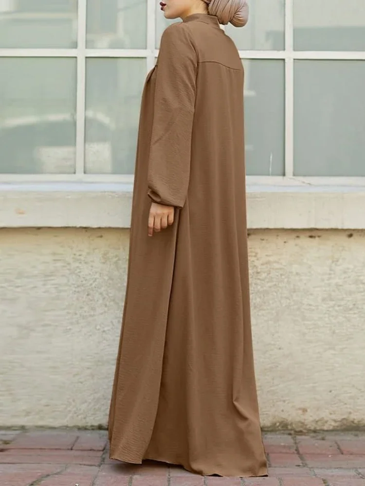 Jalabiya-Vestido de manga larga para mujer, caftán musulmán con cuello levantado, Abaya, Ramadán, Abayas, bata con cremallera