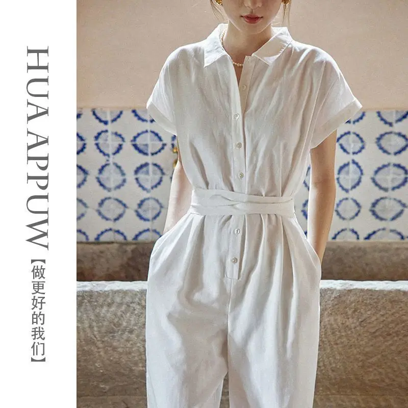 Summer New Fashion Casual Solid Color Lace-up One-piece Pants Commuter Temperament Jumpsuit Women