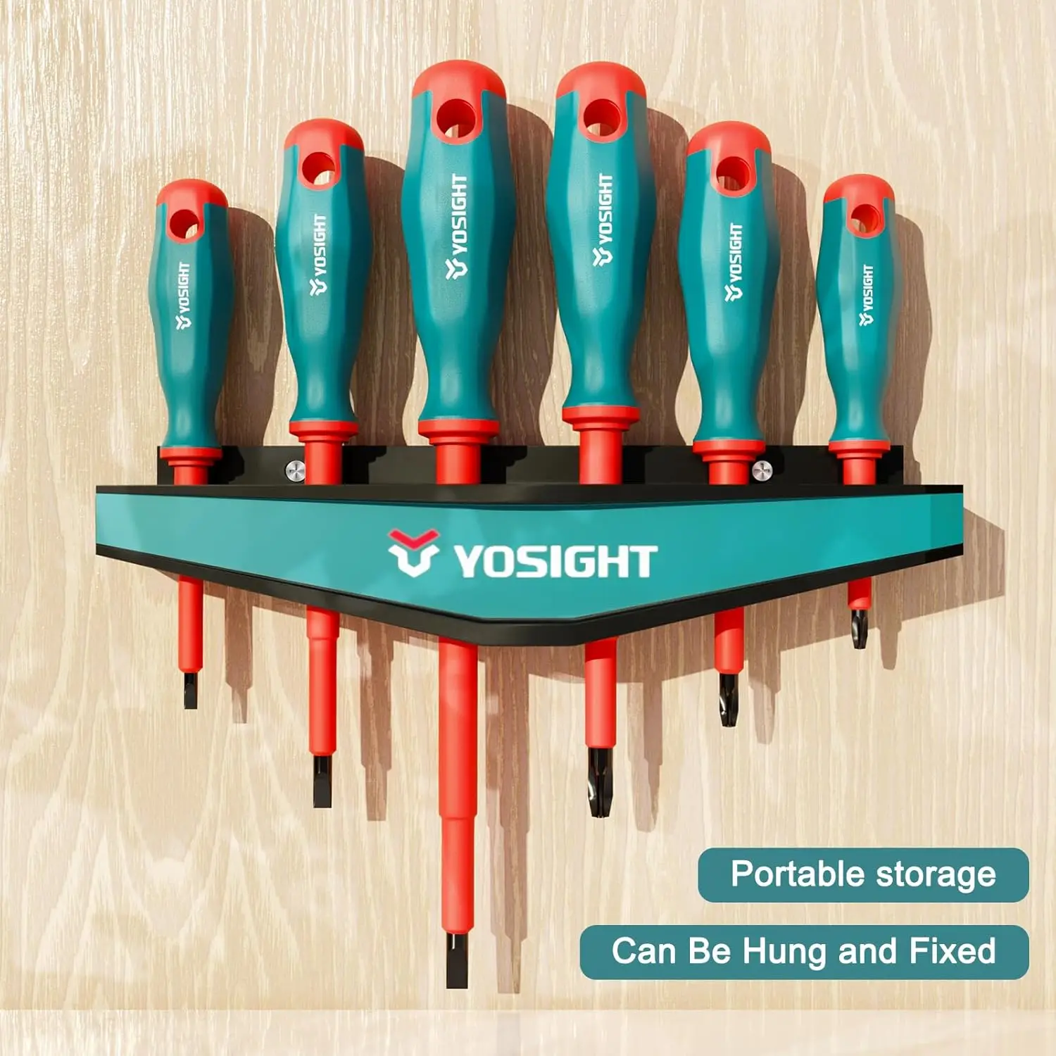 طقم مفكات براغي مكون من 6 قطع طرف مغناطيسي مع منظم - 3 فيليبس و3 مشقوق، أطراف فولاذية CRV، طقم مفك براغي معزول للكهربائي #4