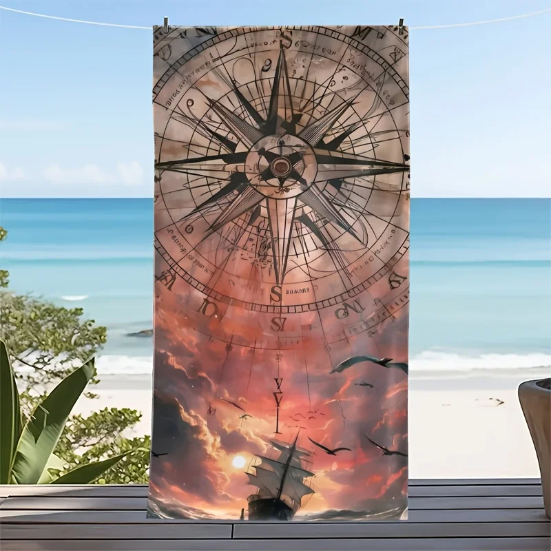 Marine Exploration Compass Design polyester microfiber beach towel is highly absorbent, suitable for swimming and beach outings