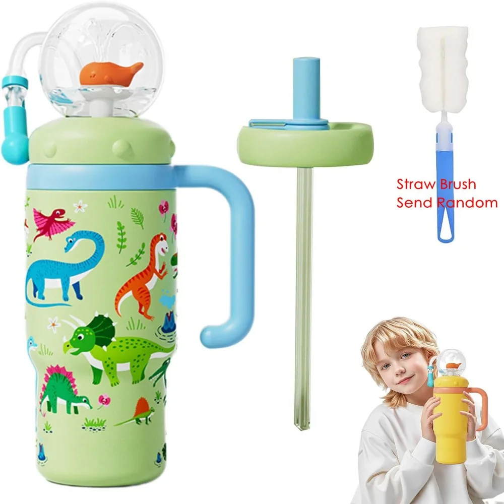 

New Double Drinking Lid Whale Fountain Tumbler Widened Handle 710ml Insulated Water Bottle Leak Proof Drinking Cup