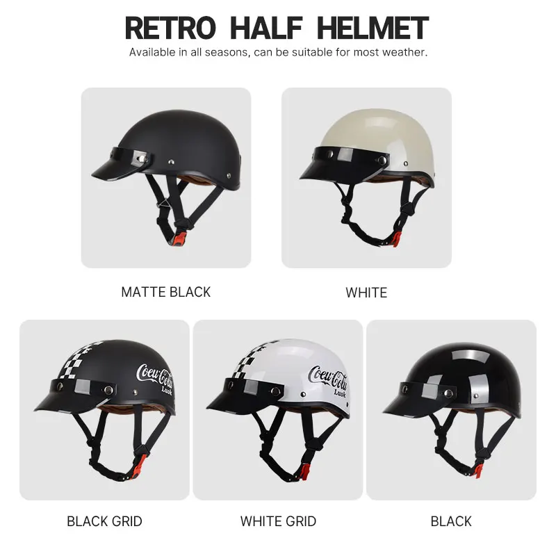 Adult Retro Motorcycle Crash Half Helmet Motorbike Matt Black Open Face Helmets Cascos Para Motos Motorrad Helm DOT Approved