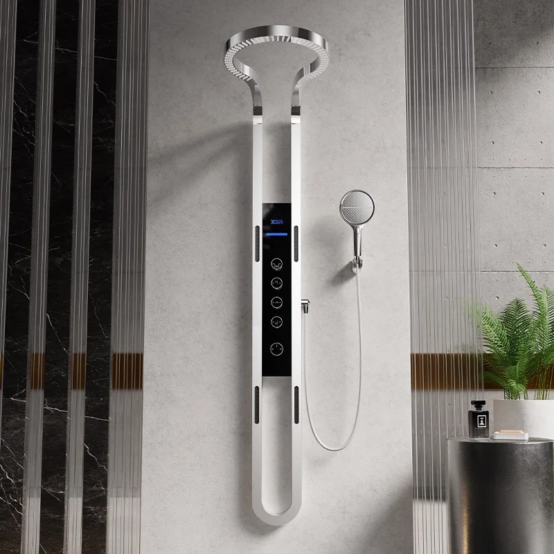 White Brass Copper Multifunction Rainfalll Smart Digital Display Spray Water Mist Massage Smart Shower Panel