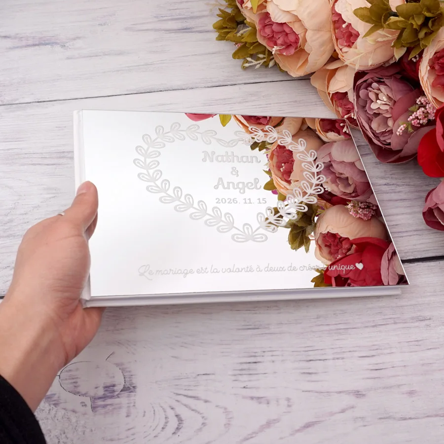 25x18cm Custom Wedding Birthday Event Signature Guest Book Acrylic Mirror Cover Engagement Party Favors Bride And Groom Gift