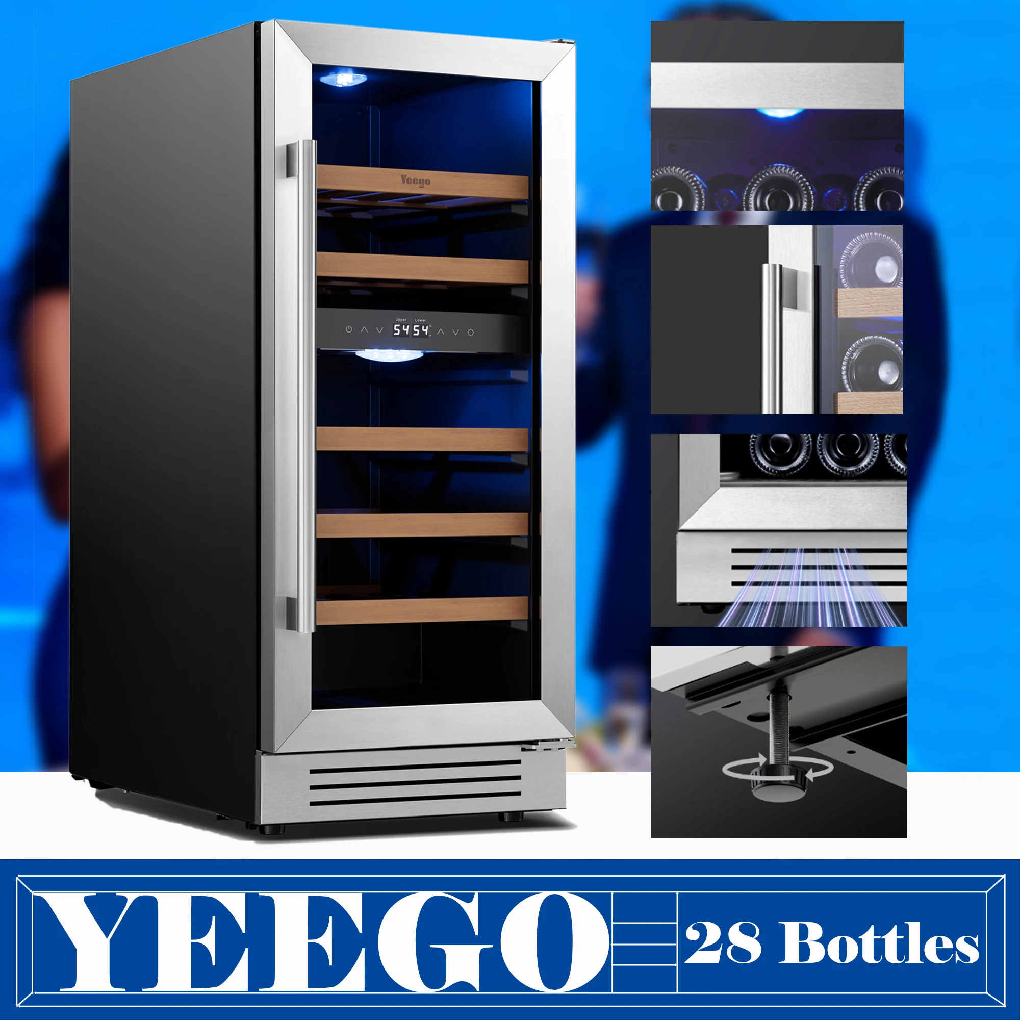 

12/15/24-дюймовый двухзонный холодильник для вина — винные шкафы с контролем температуры, 40-65 ° F Винный холодильник для напитков домой