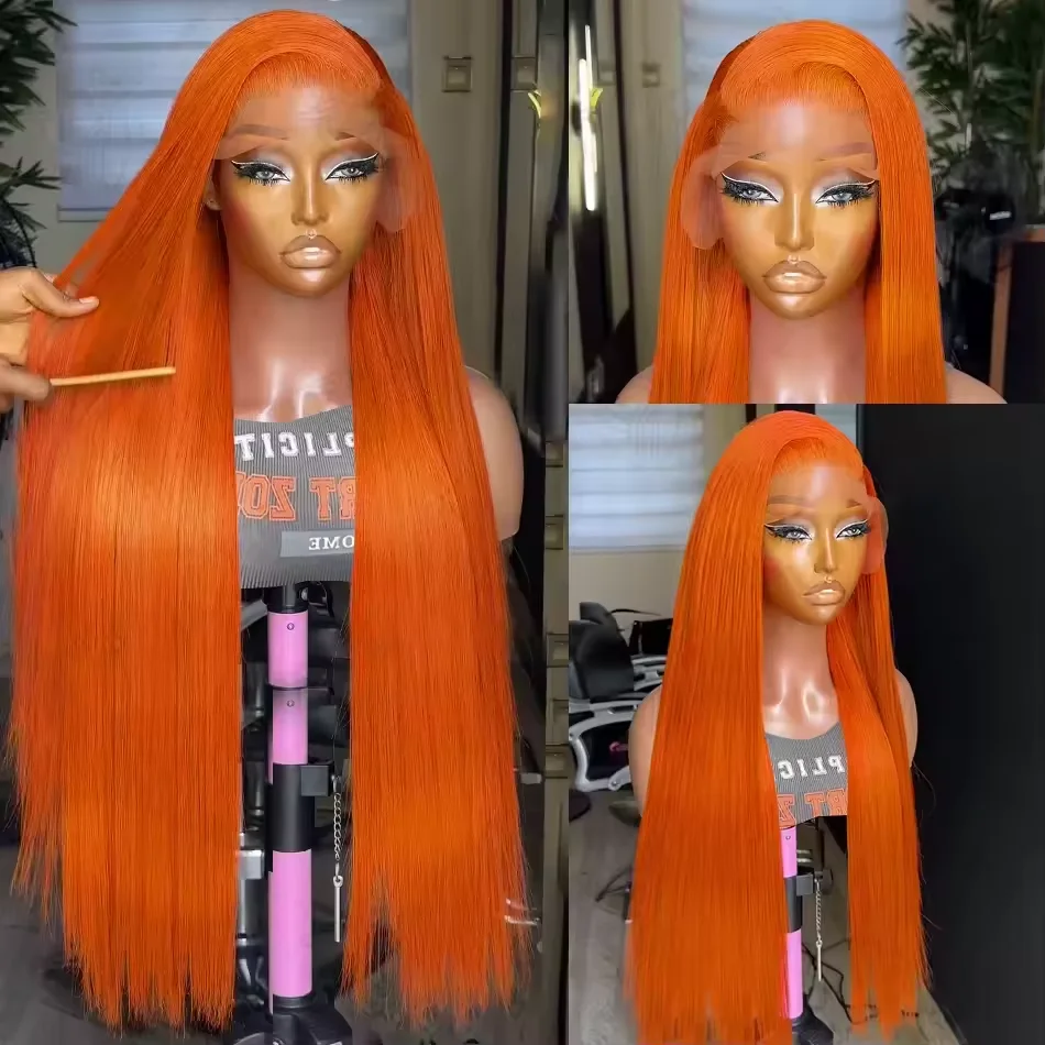 350 Ginger Orange Straight Human Hair Wigs 13X4 Hd Lace Frontal Wigs 250% Density Pre-plucked Brazilian Human Hair Wig For Women image 2