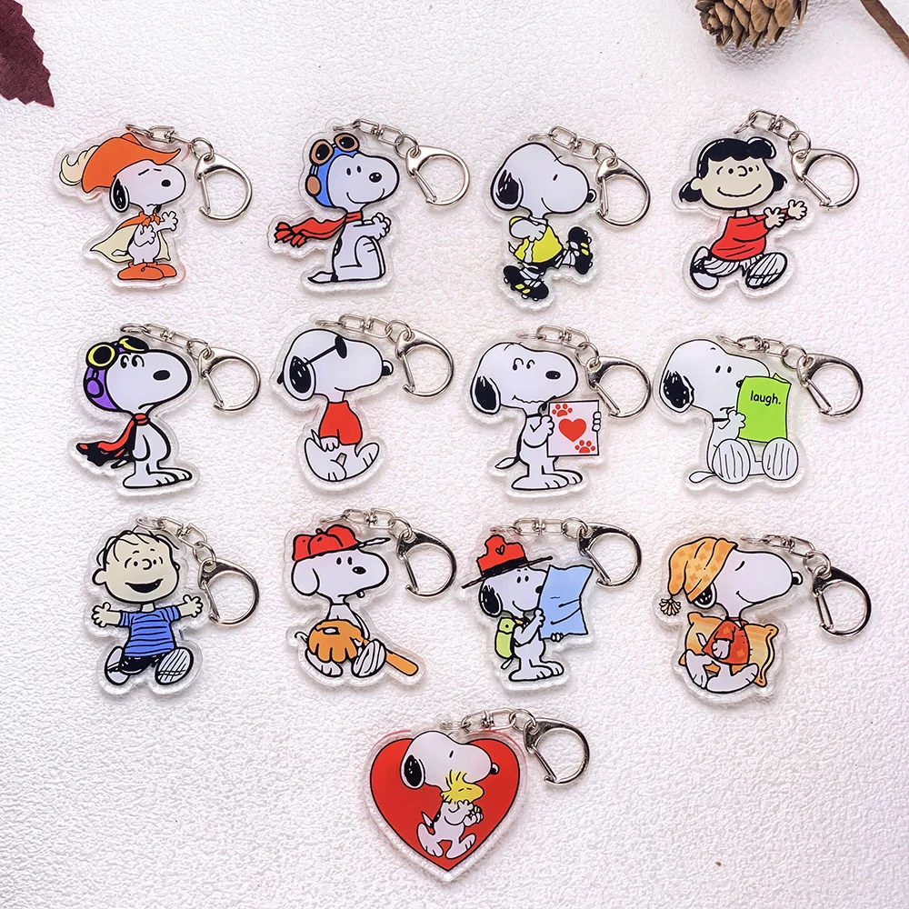 1/13 Stück Cartoon Snoopy Niedlicher Auto-Schlüsselanhänger Zubehör Acryl Lustige Anhänger für Taschen Kawaii Schlüsselhalter Rucksack-Dekoration – Detail 2