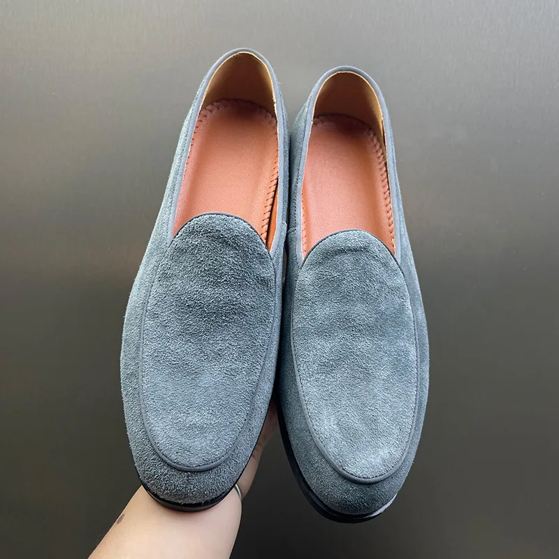Blue Round Head Male Loafers Cover Heel Men Casual Shoes Fall Slip on Flats Fashion Dress Zapatos De Hombre