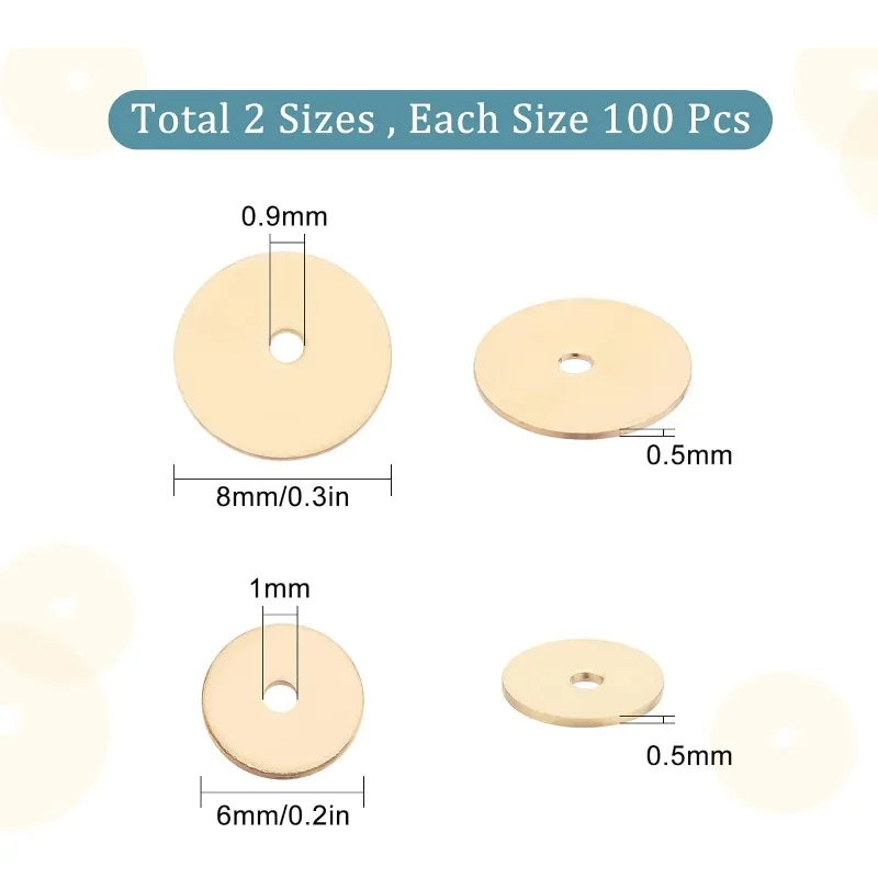 1 Box 200Pcs Gold Heishi Beads Golden Flat Disc Beads 6mm 8mm Real 18K Gold Plated Brass Round Spacer Beads for Jewelry Making