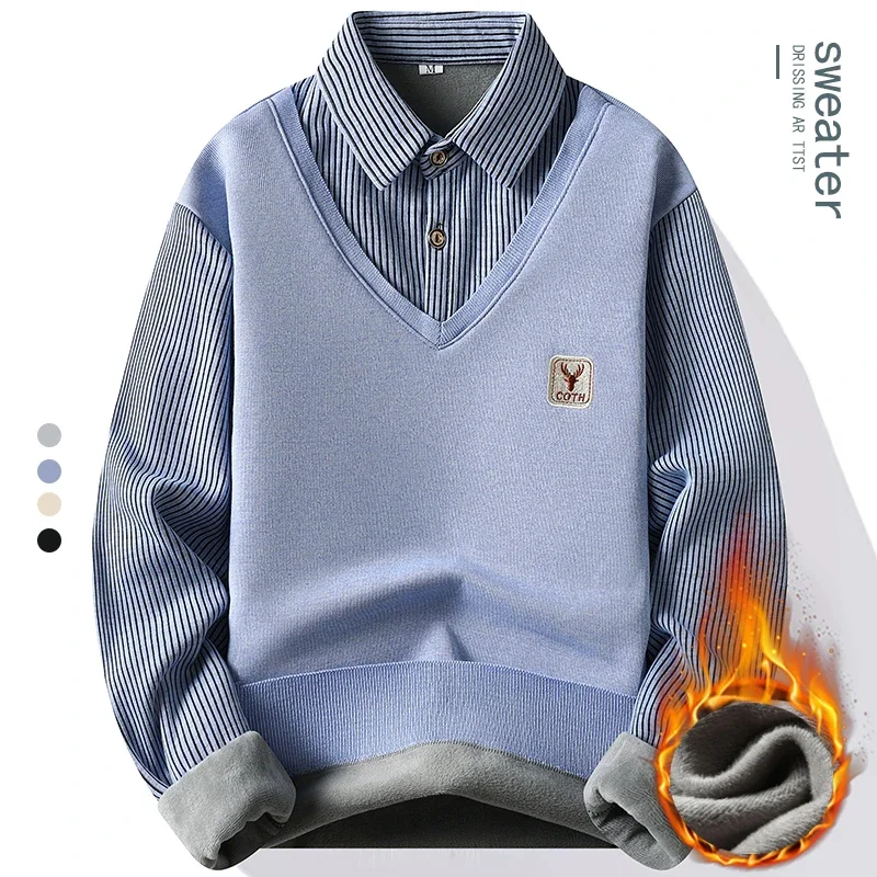 Polo da uomo in pile pop Pullover da uomo Autunno Inverno T-shirt Colletto Maglioni Camicetta fredda Blu navy Cachi Abbigliamento coreano