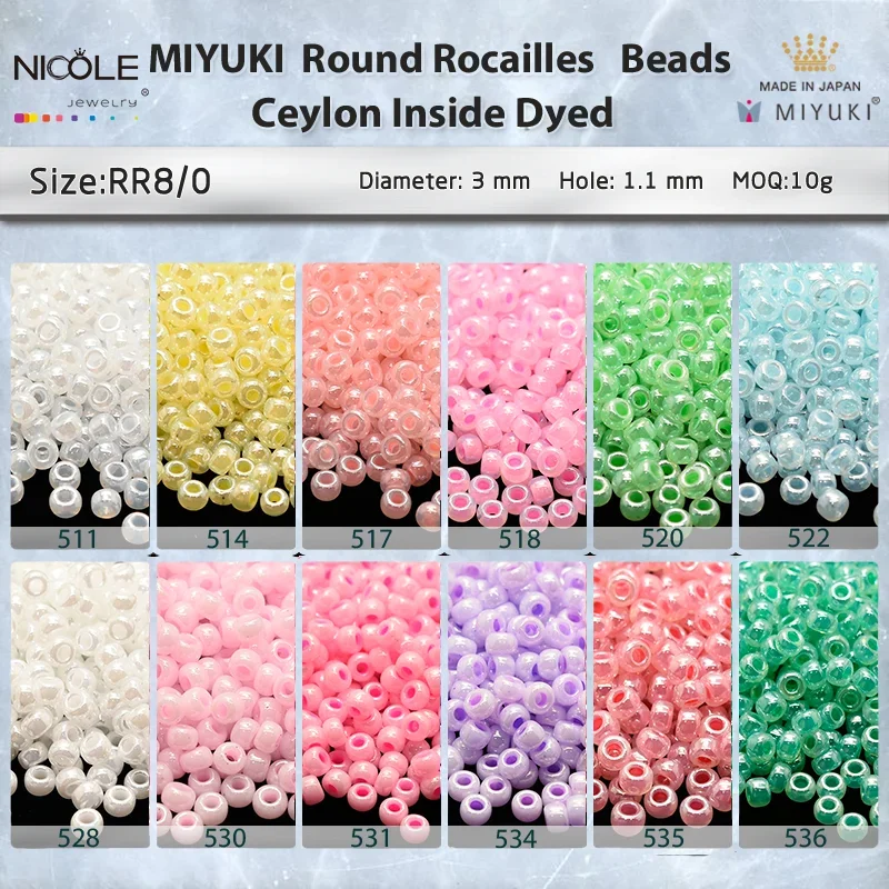 Miyuki Round Beads 3mm 8/0  Ceylon Inside Dyed Series Japanese Seed Bead for Necklace Earring Bracelet Jewelry Making