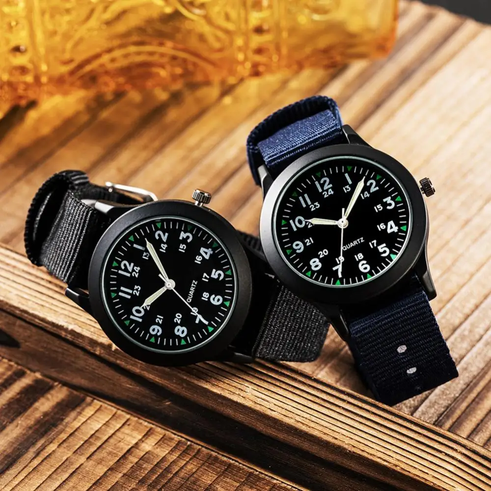 Watch Quartz Business Fashion Men Round Dial Wrist Watch Nylon Band Outdoor Sports Wrist Watch