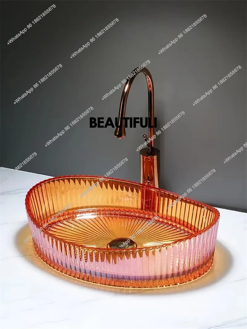 

HR Light luxury Italian oval glass countertop basin, washbasin for home use, bathroom, hotel countertop basin, washbasin