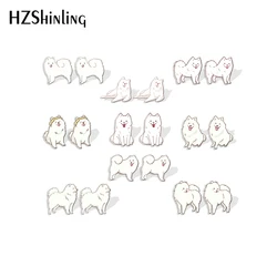 2023 New White Samoyed Dog Stud Earring Smile Dogs Acrylic Resin Earrings Epoxy Handmade Jewelry Gifts Friends