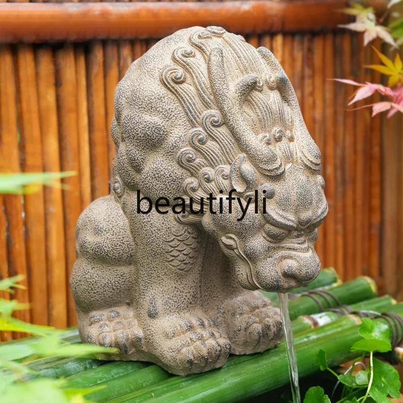 Large outdoor circulating water fountain, water Chinese garden view decorative pool, water-absorbing beast spitting ornament