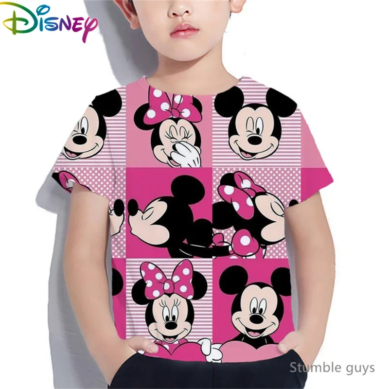 

2026 Summer Mickey Minnie T-Shirt Kids Cute Disney Graphic Boys Girls Casual Tee