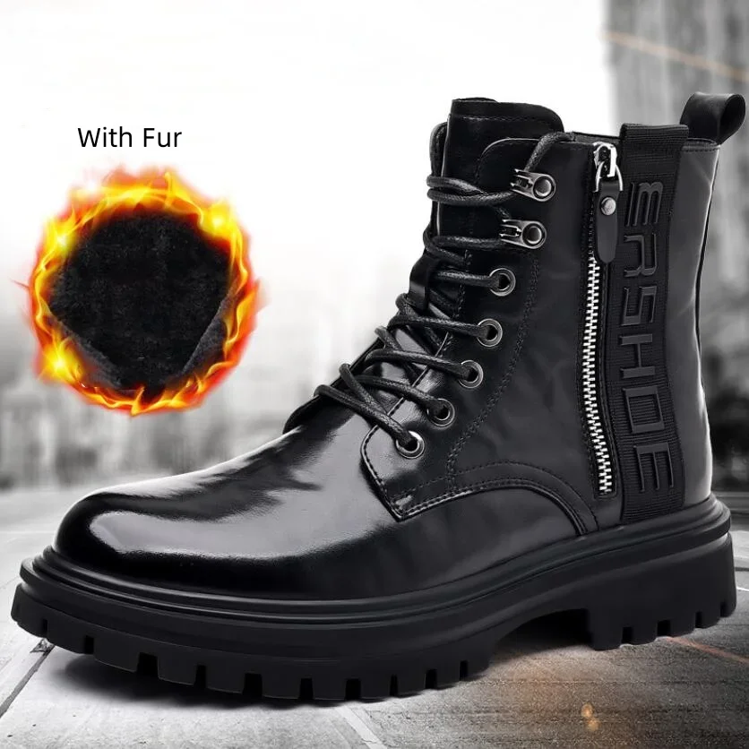 New Winter Punk Style Microfiber leather Motorcycle Boots High Top Mens Casual Shoes Versatile Classics Male Ankle Boots Warm