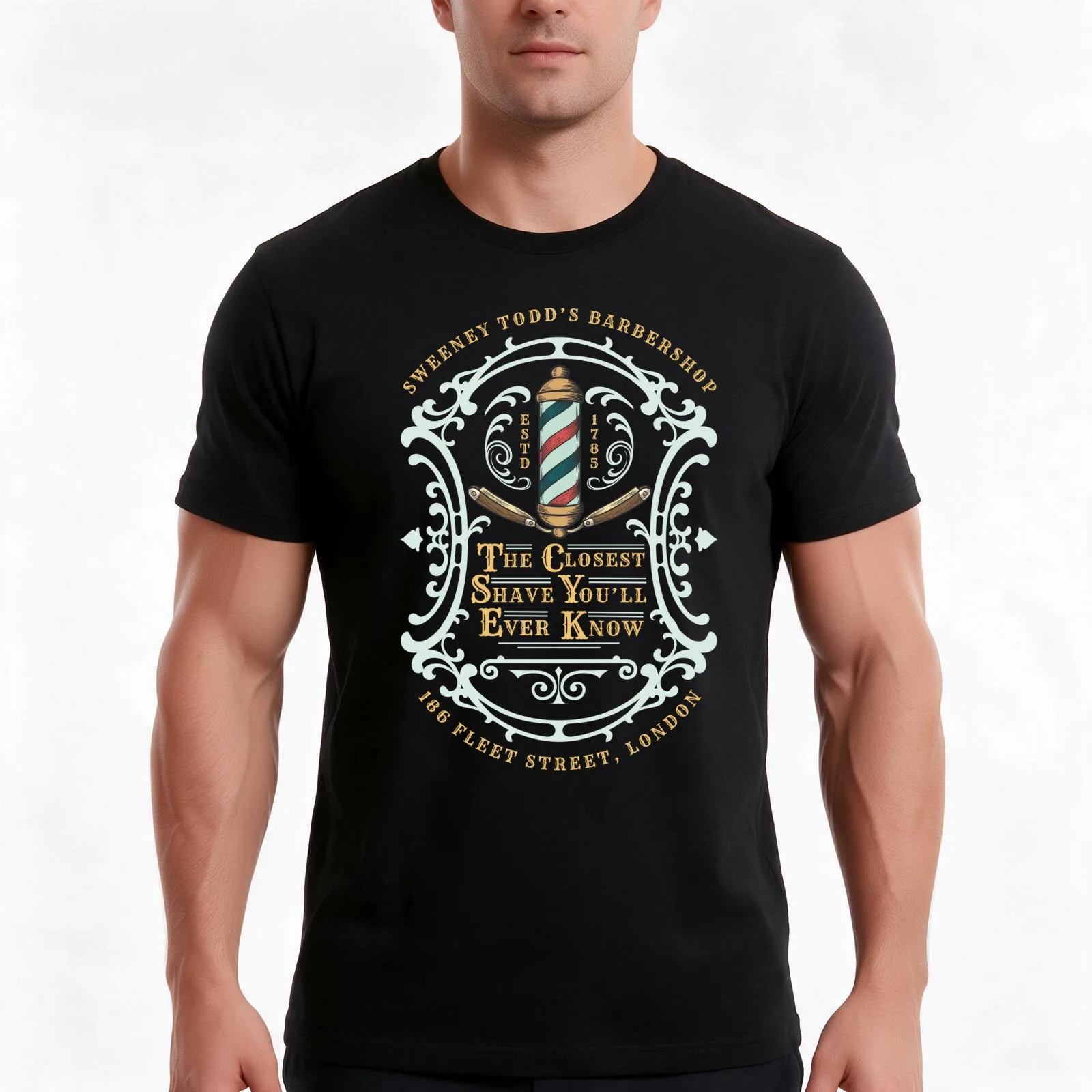 Sweeney Todd's Barber Shop T-Shirt, Summer Casual Cotton Tee, Oversized Streetwear Tops, Vintage Graphic Print, Unisex Men Women