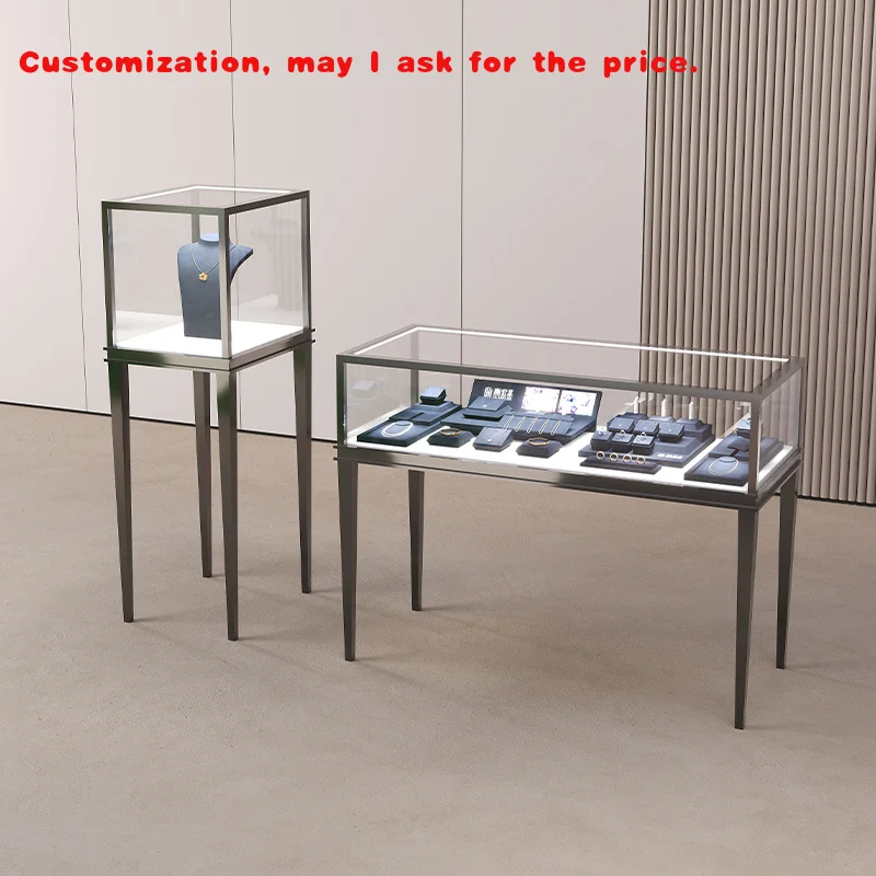 

на заказ. Китайский бутик ювелирных изделий из закаленного стекла из нержавеющей стали, роскошный современный светодиодный дисплей для ювелирных изделий