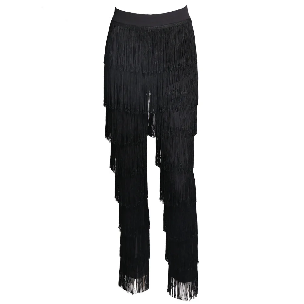 

Women Long Pants Black Fringed Trousers Multi-layer Trousers Tassels Party Pants Female Casual Clothes