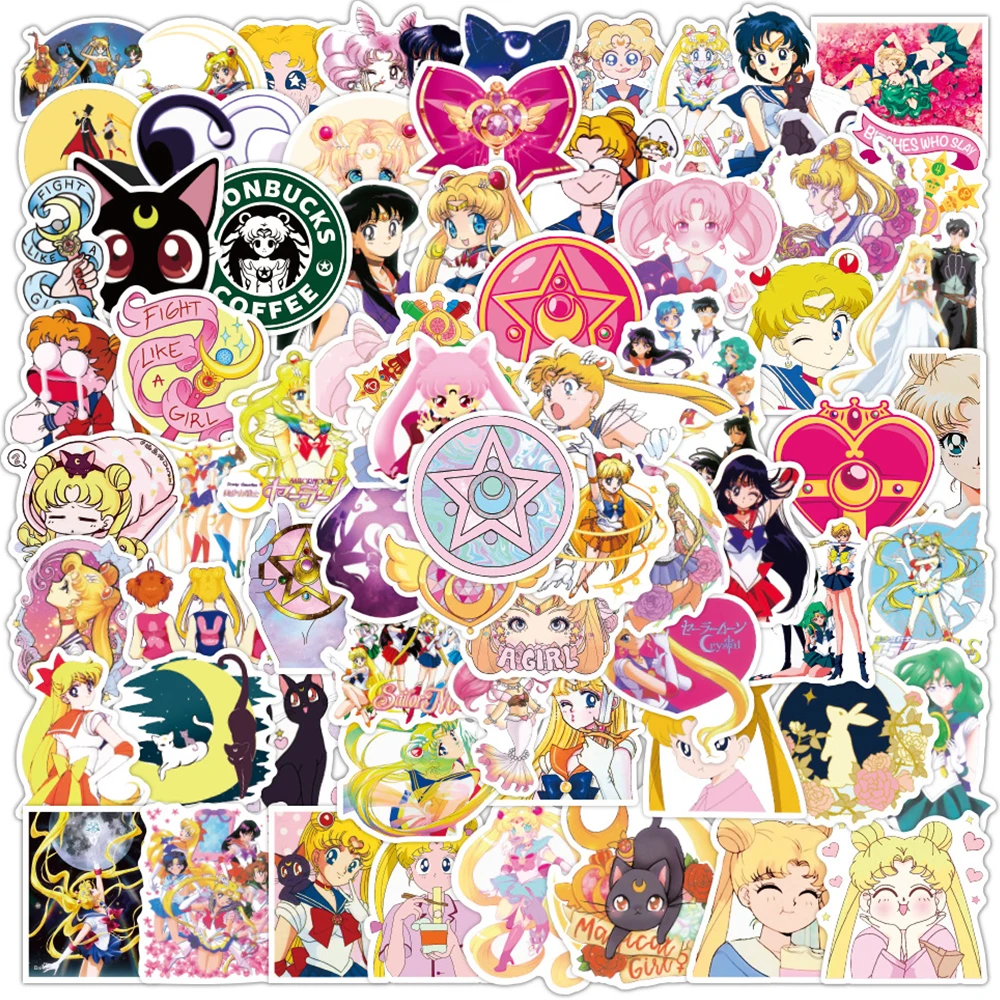 50/100pcs Kawaii Sailor Moon Anime Stickers Aesthetics Girls Cartoon Sticker Laptop Suitcase Scrapbooking Decoration Decal Gift