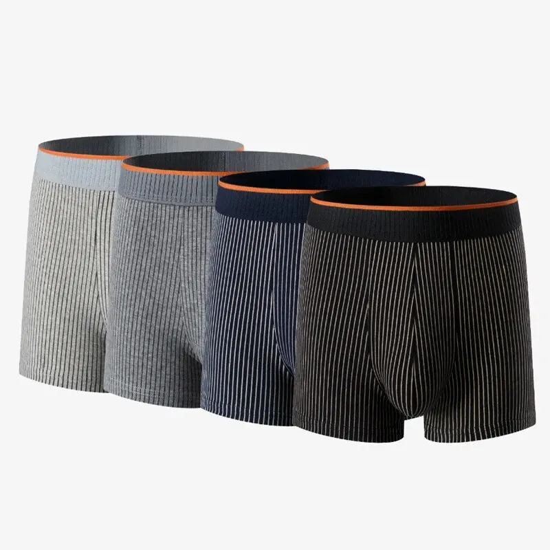 4-pieces MEN'S Underwear MEN'S Cotton Striped Boyshort Antibacterial Breathable Boyshort plus Size Summer Pants MEN'S Shorts