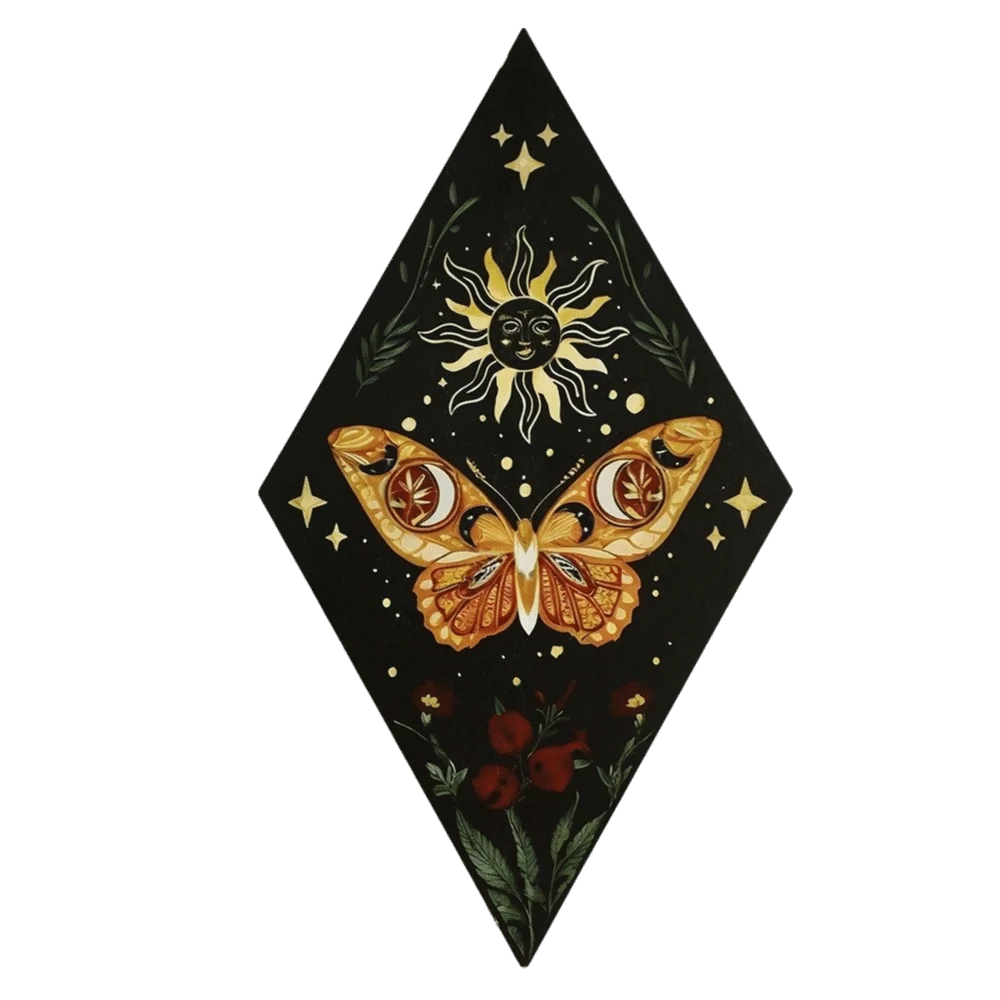 Colorful Sun Moon Wooden Wall Decor Flower Dark Style Wall Art Sign Rhomboid Shape Boho Butterfly Wall Decor Living Room