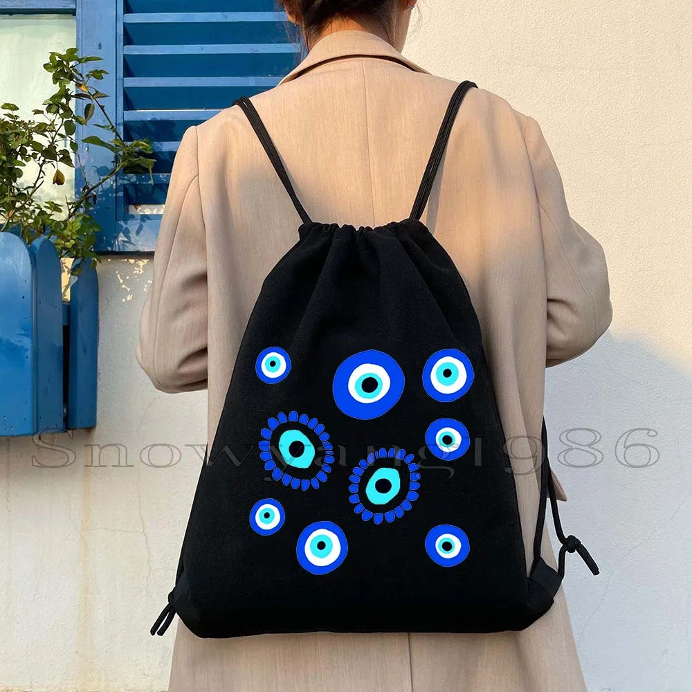 สีสัน Evil Eyes Amulet Blue Nazar ภาษากรีก Evil Eye Bird Feather น่ารักผ้าใบกระเป๋าเป้สะพายหลังกีฬายิม Sackpack String กระเป๋า