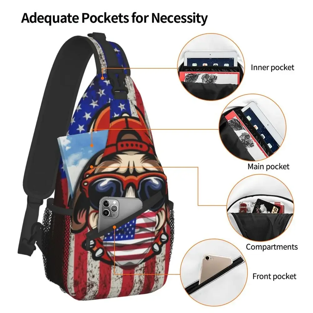 Mochila de hombro de la bandera americana con Bulldog Francés para hombre, bandolera de pecho con tirantes, informal, para amantes de los perros, para senderismo