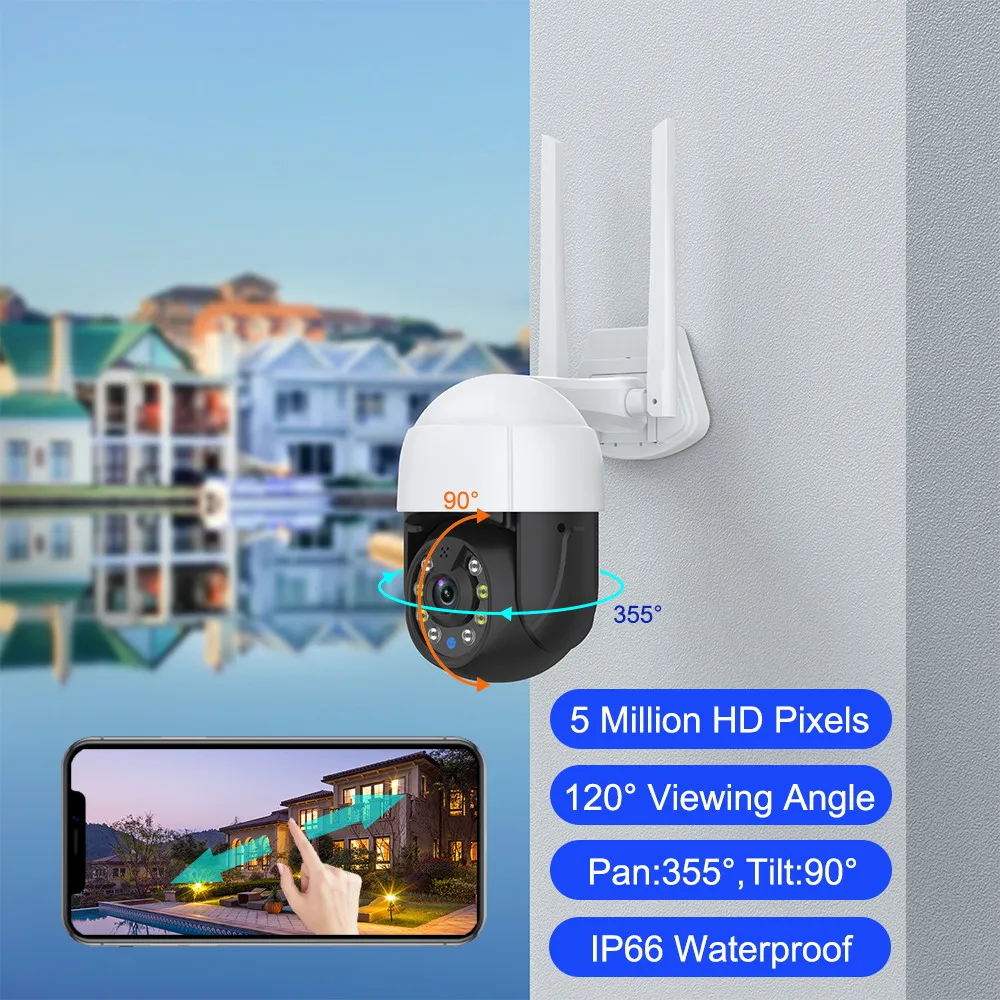 Tuya WiFi PTZ Camera Outdoor Waterproof IP66 5MP 1080P Smart Home Security Camera Ai Auto Tracking CCTV HD Camera