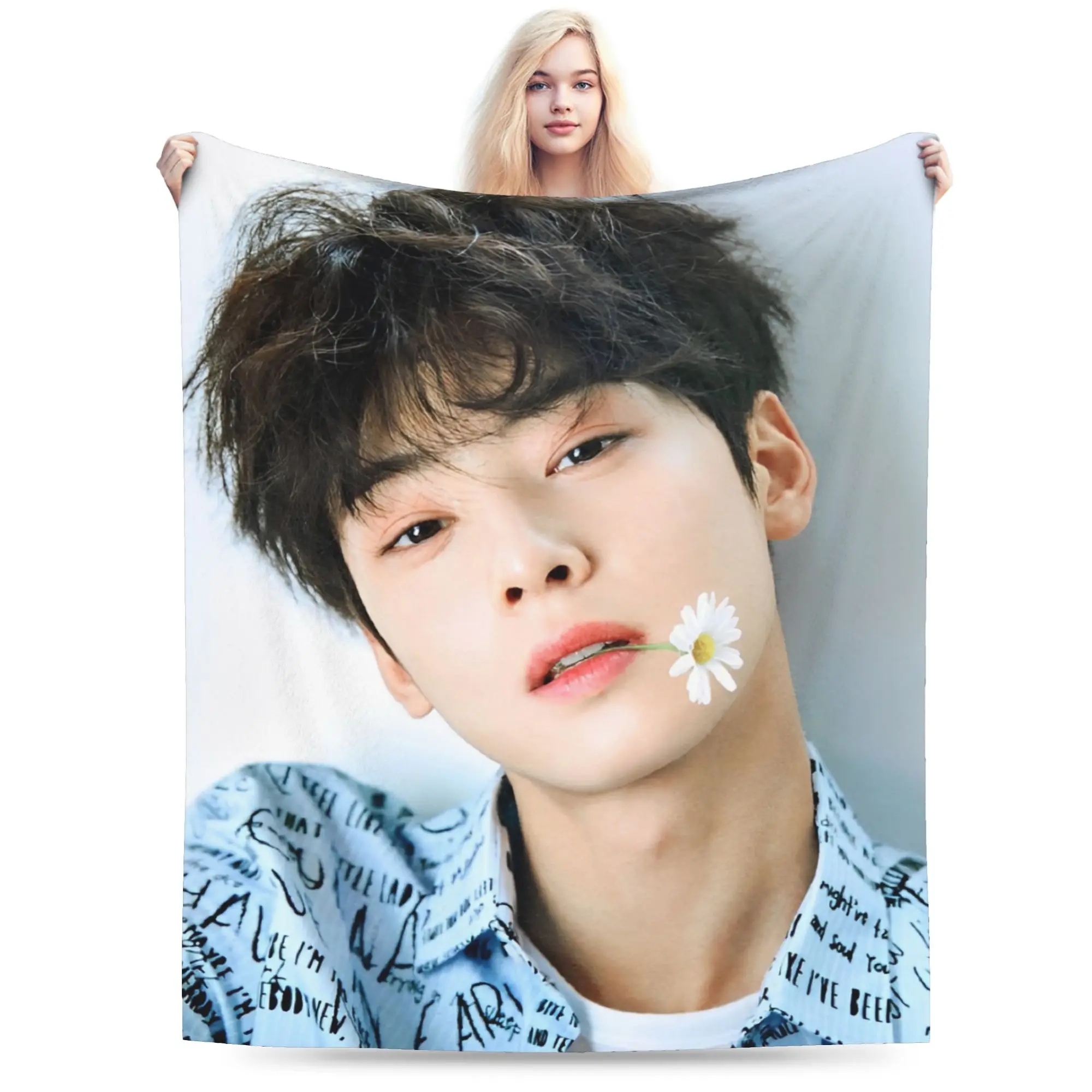 Cha Eun Woo Blanket Flannel Decoration Kpop Multi-function Ultra-Soft Throw Blanket for Bedding Office Plush Thin Quilt