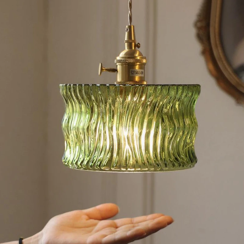 Multi-style Green Glass Pendant Light Vintage Light Fixtures with Glass Lampshade Modern Chandelier Lamp for Kitchen Island view 2