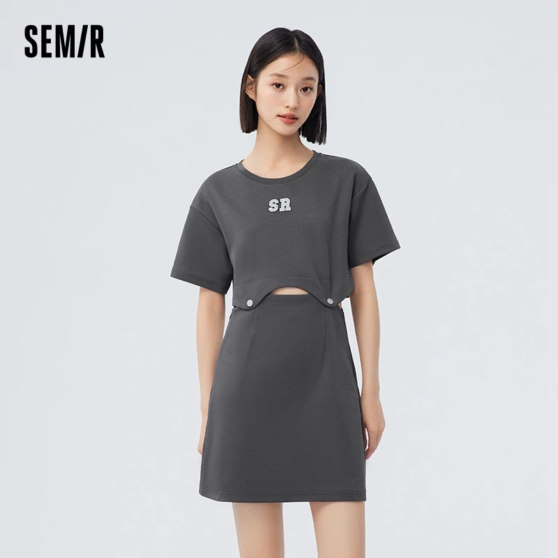 Semir-Conjunto de terno monocromático de duas peças feminino, camiseta de carta, curta, verão, novo, 2023