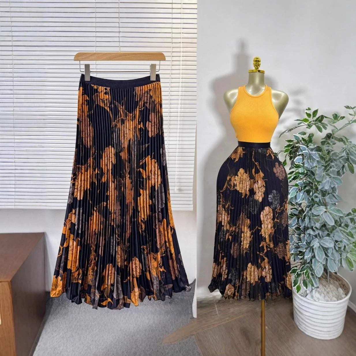 Cross-Border New Arrival Guangzhou Wangxu Clothing Independent Station Multi-Color Print Chiffon Four-Level Commute Skirt