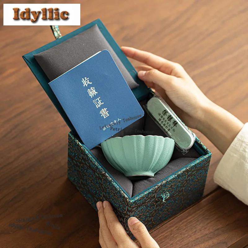 Taza de té con boca de flor plateada dorada de 150ml, tazón de té creativo para té, taza de meditación para degustación de té, tazas maestras Jianzhan, ceremonia del té