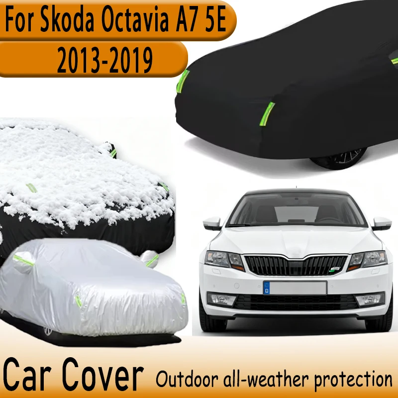 For Skoda Octavia A7 5E 2013-2019 210T Polyester All-Weather Outdoor Car Cover Waterproof Anti-UV Dustproof Exterior Protection