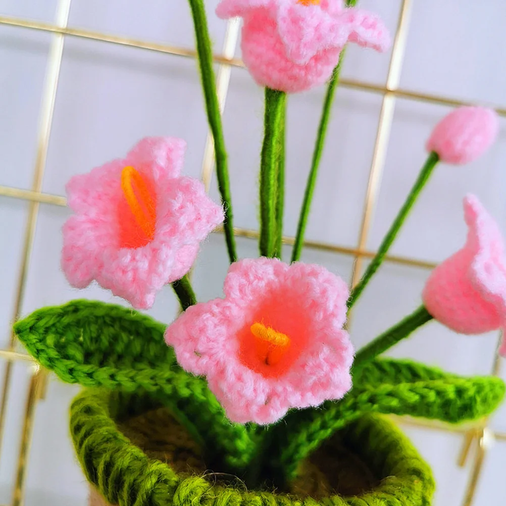 

1pc Hand Knitted Wool Potted Flower Indoor Decor For Home Office Garden Simulated Plant Flowerpot Ornament Knitting Plant