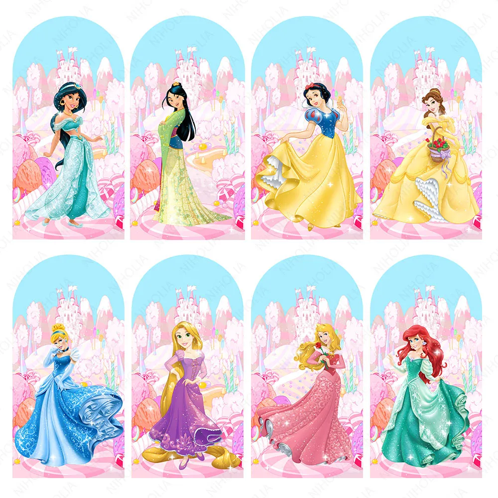 Disney Princess Girl Party Arch Backdrop Photobooth Cloth Children Girls Birthday Arch Cover Background Wedding Wall Photozone