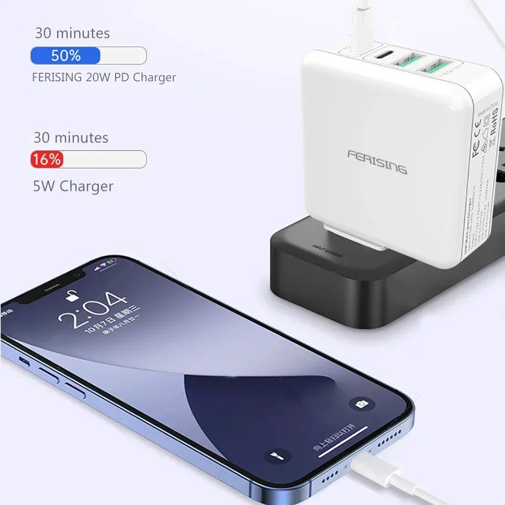 

FERISING 35W 4 Ports Quick Charge PD USB Type C Fast Charger for iPhone 15 16 Pro Max Xiaomi Huawei 35W Charging adapter