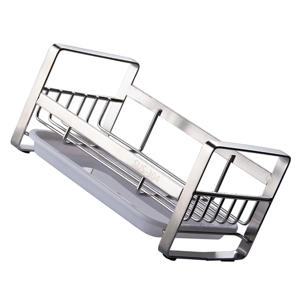 

1Pcs Kitchen Sink Storage Rack Creative Sponge Holder Silver Drain Pan Removable Drip Tray Household Storage Rack Kitchen
