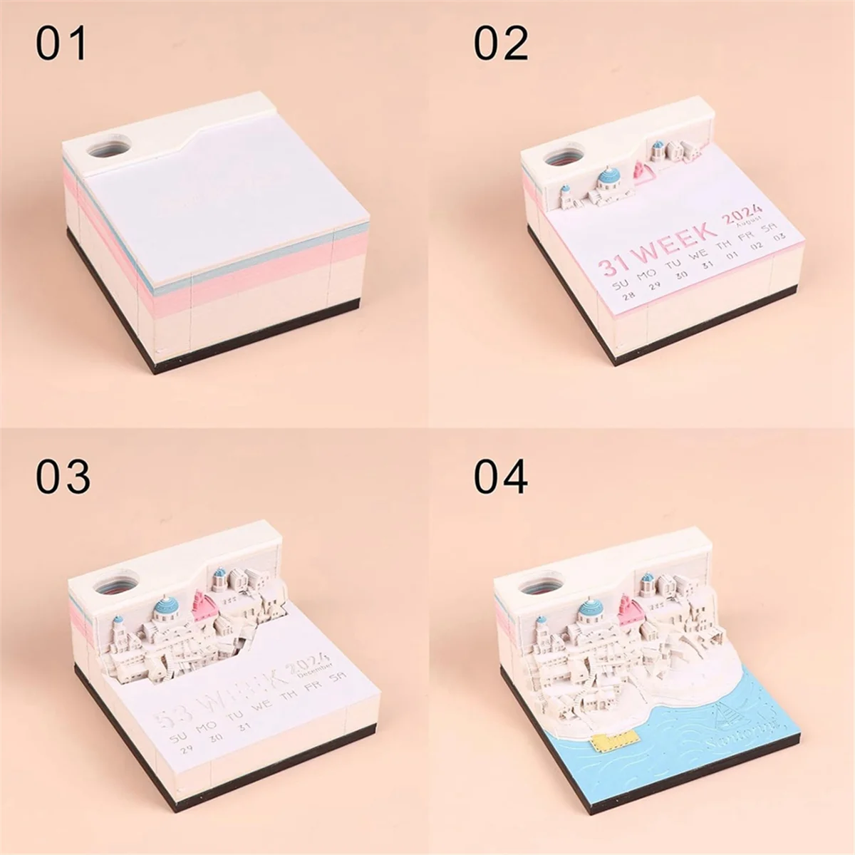 

PA-Time Piece Calendar - 2024 Desk Calendar with LED Light - 3D Calendar Paper Carving Art Memo Pad