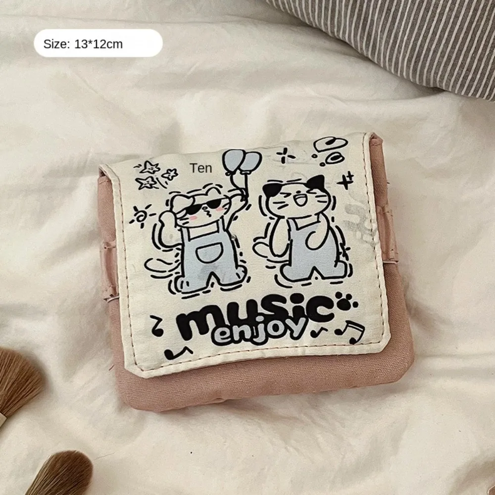 Mini Data Cables Organizer Sanitary Pads Bag Multipurpose Large Capacity Napkin Pouch Storage Bag Cartoon Kitten Cosmetic Bag