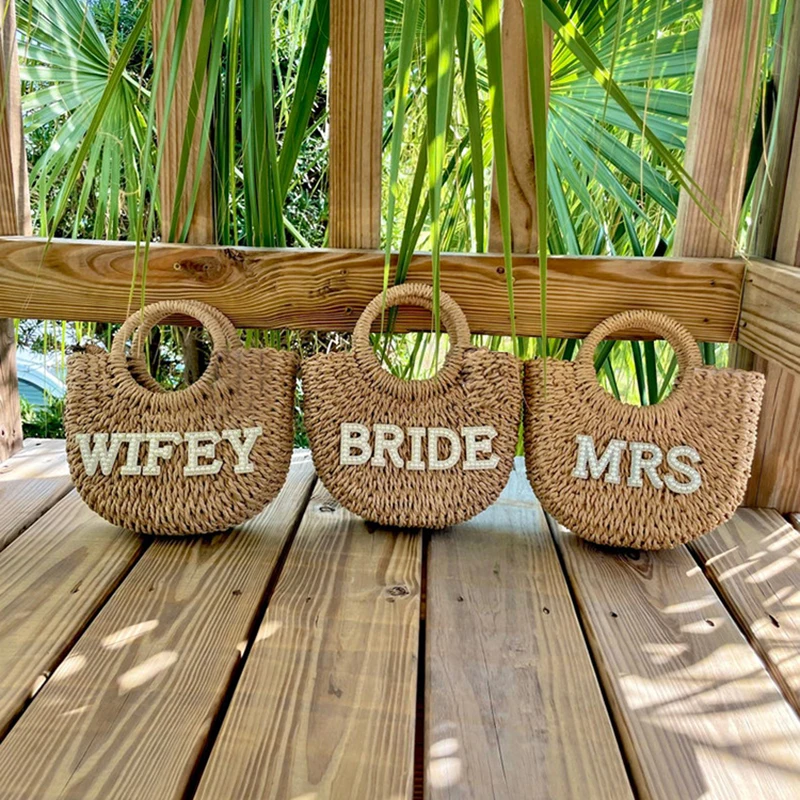 

Bride Mrs Wifey Bag beach pool Bridal shower Bachelorette hen party boho rustic Summer wedding Engagement Honeymoon travel Gift