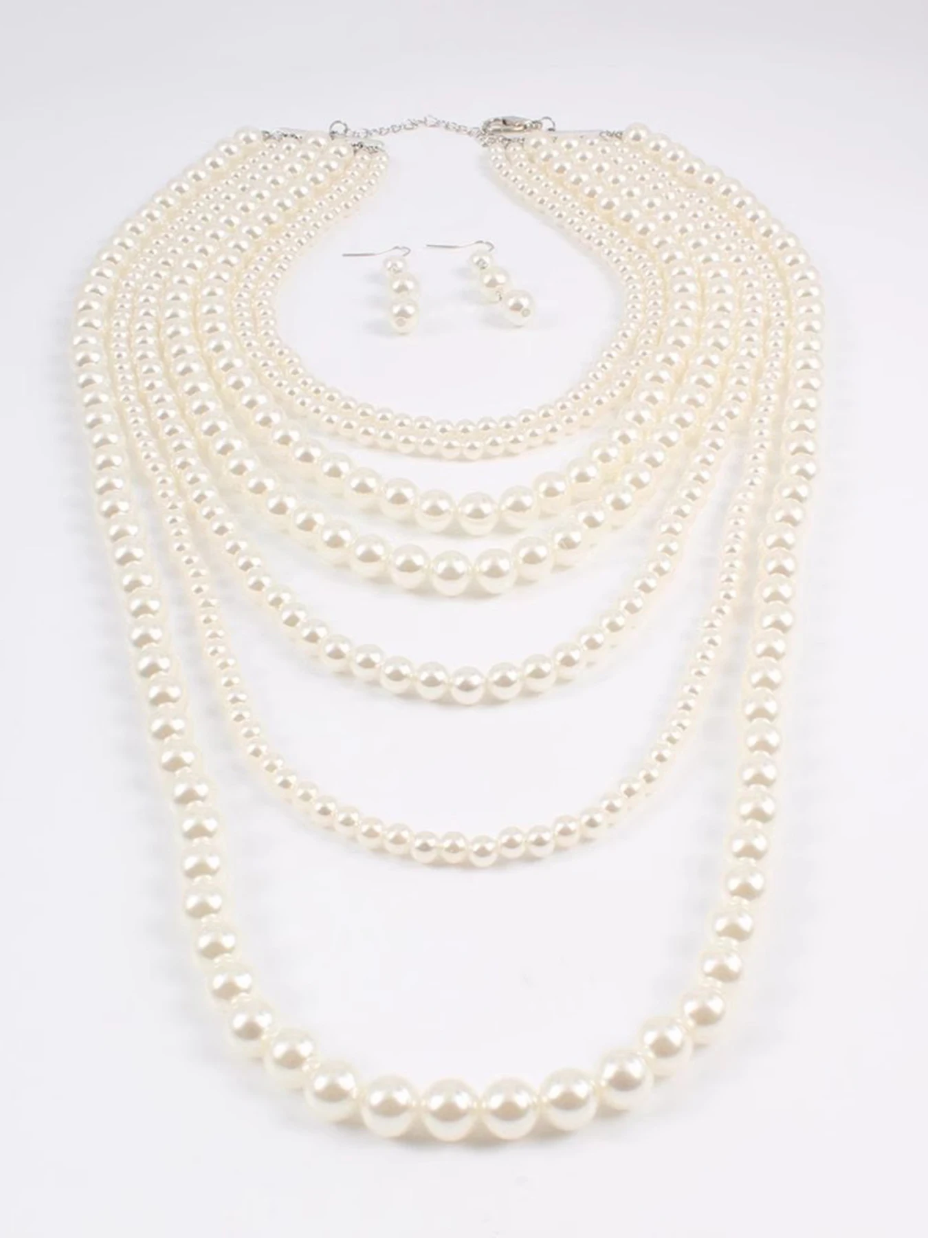 Fashiona Elegant Multi-layer Imitation Pearl Handmade Beaded Statement Necklace Women Wedding