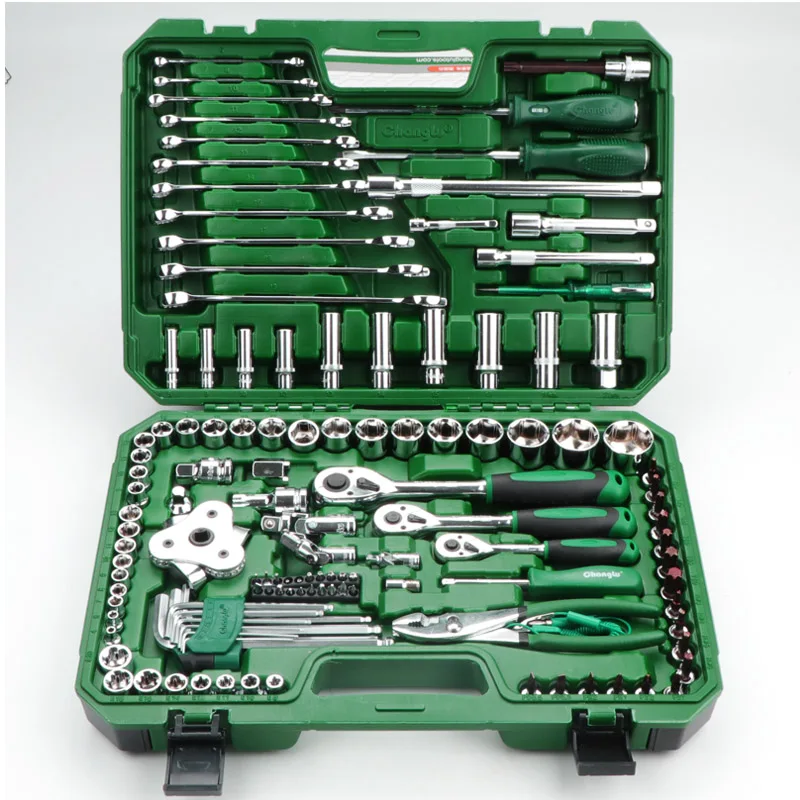 124 Elements All in One Car Tools Spanner Sets Set in Tool Professional Box Mechanics Repair Auto Ratchet Wrench Socket Mixed