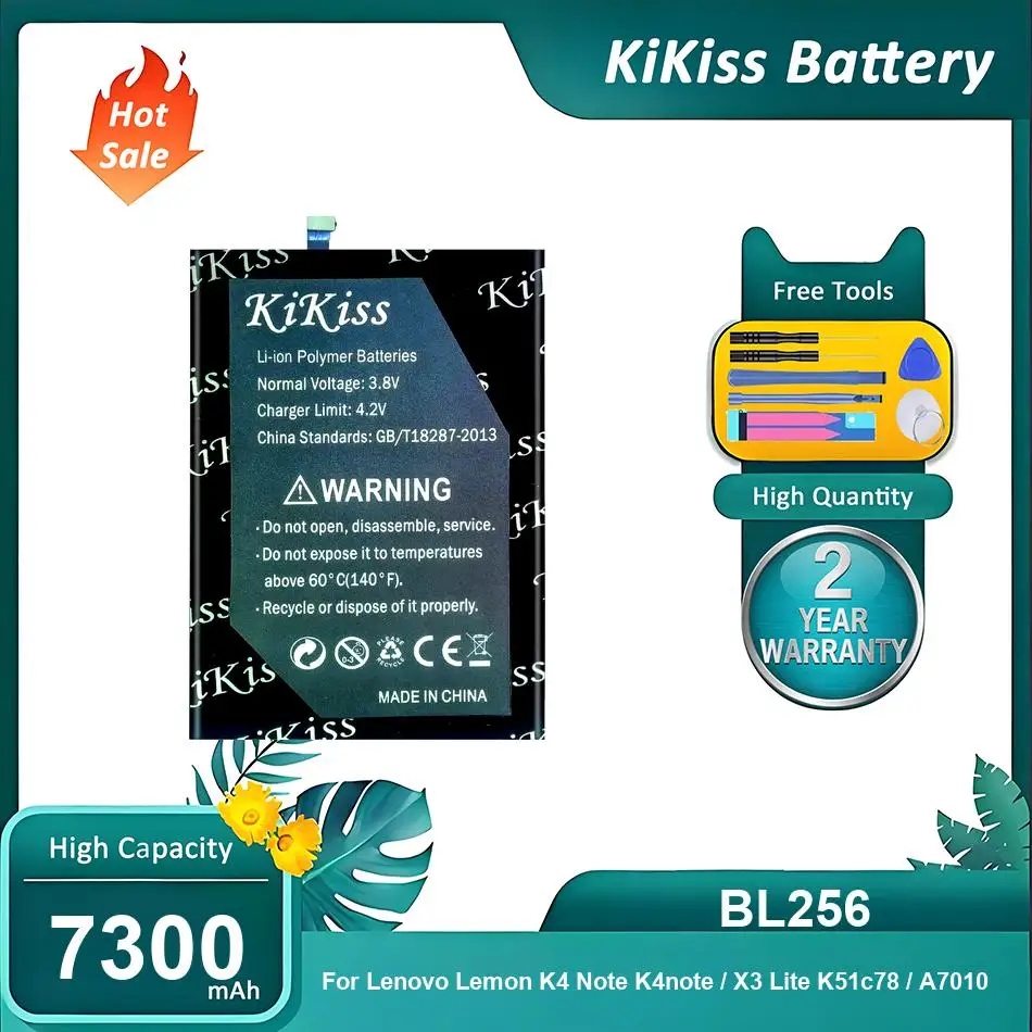 

KiKiss Battery For Lenovo Lemon K4 Note/X3 Lite K51c78/A7010,BL256,7300mAh