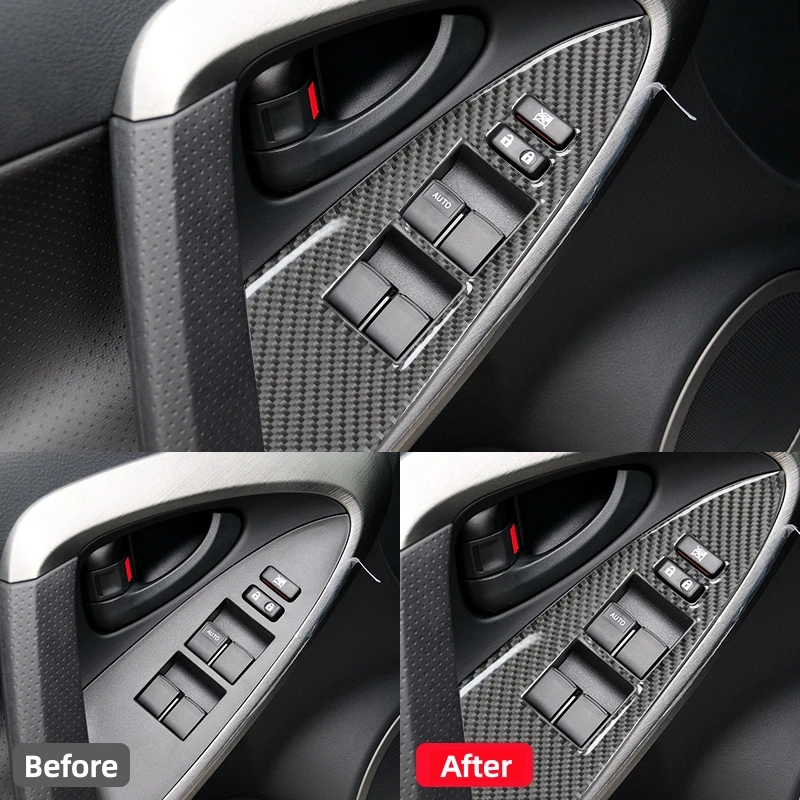 For Toyota RAV4 2006-2012 Interior Accessories Carbon Fiber Car Window Lifting Control Panel Trim Cover Decoration Frame Sticker view 4