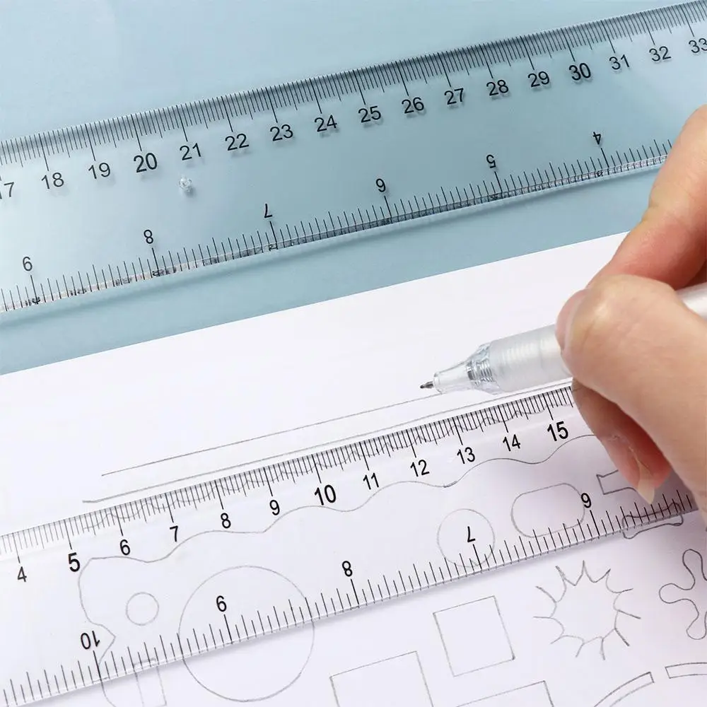 Drawing Tool 15cm 20cm 30cm 40cm Straight Ruler Plastic Transparent Measuring Ruler Multifunction Drawing Ruler Office